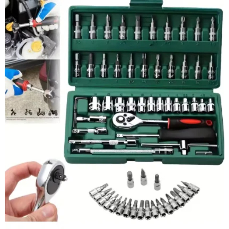 Workshop Tools Kit - 46-piece drive socket tool set 1/4-inch