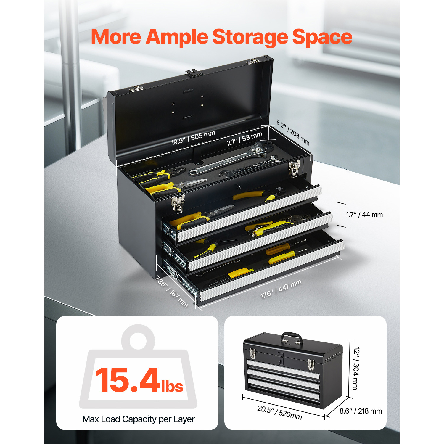 20in 3-Drawer Metal Tool Box B - Workshop Garage Tools Manufacturer のレビューと価格