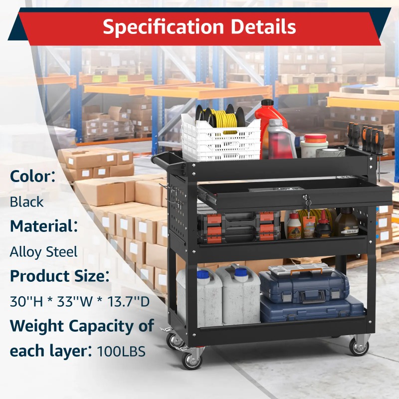 3-Tier Rolling Tool Cart Heavy - Workshop Garage Tools Manufacturer のレビューと価格
